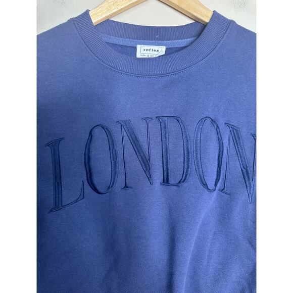 Oversized LONDON Embroidered Deep Blue Pullover Sweatshirt SMALL - Picture 3 of 5